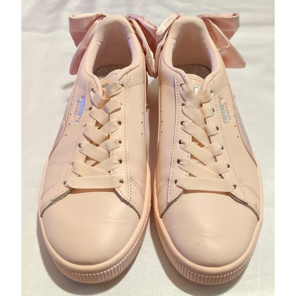 Puma Womens Basket Bow Trainers Pearl Pink Leather Size 7 Satin Bow And Trim EUC - Picture 3 of 9